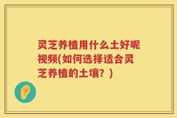 灵芝养植用什么土好呢视频(如何选择适合灵芝养植的土壤？)