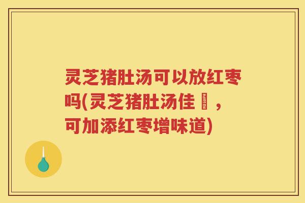 灵芝猪肚汤可以放红枣吗(灵芝猪肚汤佳餚,可加添红枣增味道) 灵芝猪肚汤可以放红枣吗(灵芝猪肚汤佳餚,可加添红枣增味道)
