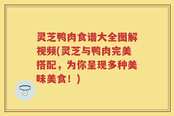 灵芝鸭肉食谱大全图解视频(灵芝与鸭肉完美搭配,为你呈现多种美味美食!) 灵芝鸭肉食谱大全图解视频(灵芝与鸭肉完美搭配,为你呈现多种美味美食!)