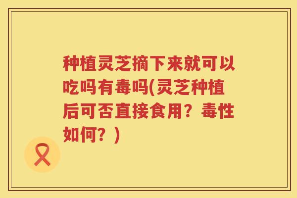 种植灵芝摘下来就可以吃吗有毒吗(灵芝种植后可否直接食用？毒性如何？)
