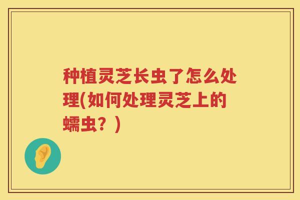 种植灵芝长虫了怎么处理(如何处理灵芝上的蠕虫？)