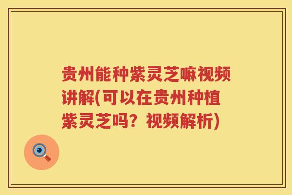 贵州能种紫灵芝嘛视频讲解(可以在贵州种植紫灵芝吗？视频解析)