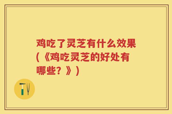 鸡吃了灵芝有什么效果(《鸡吃灵芝的好处有哪些?》) 鸡吃了灵芝有什么效果(《鸡吃灵芝的好处有哪些?》)